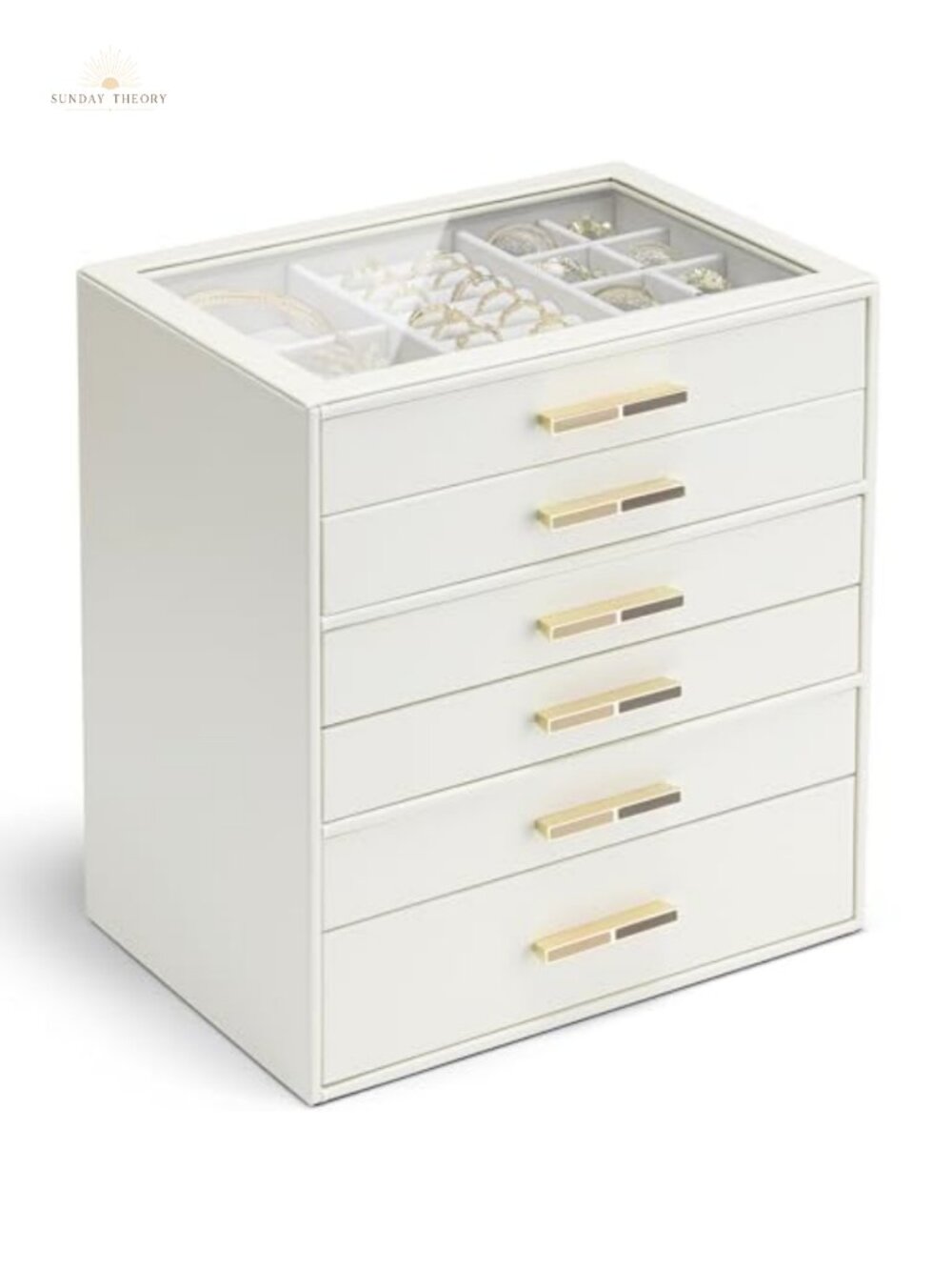 6-Layer Jewelry Box Organizer with Glass Lid PU Leather